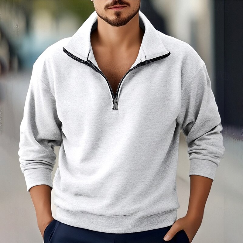 Men's Sweatshirt Quarter Zip Sweatshirt Apricot Black White Wine Red Half Zip Plain Sports & Outdoor Daily Holiday Polyester Streetwear Basic Casual Fall Winter Clothing Apparel Hoodies Sweatshirts3