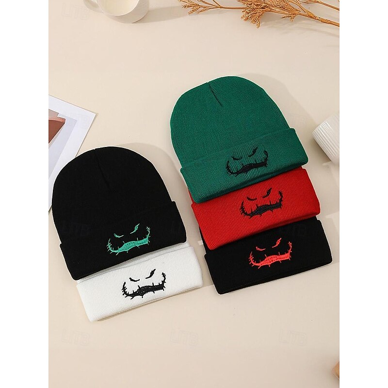Unisex Halloween Knit Beanie Hat – Warm Embroidered Scary Face Skull Cap for Men and Women, Cosplay Party and Outdoor Wear4