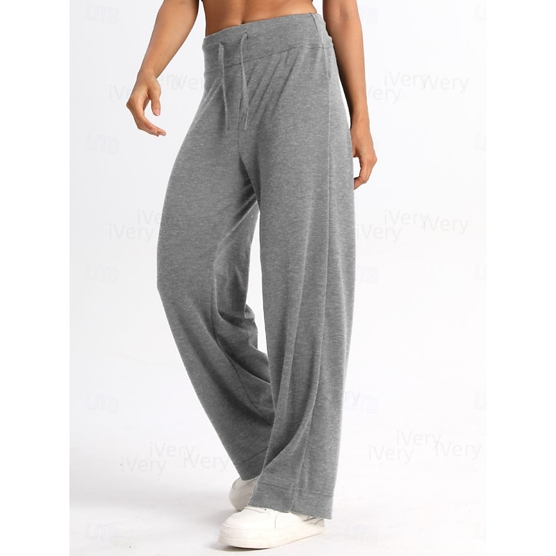 Women's Sweatpants Wide Leg Chinos Fashion Basic Casual Full Length High Waist Plain Pocket Elastic Waistband Comfy Soft Comfortable Stretchy Outdoor Yoga Street Black Apricot Gray Summer Spring Fall