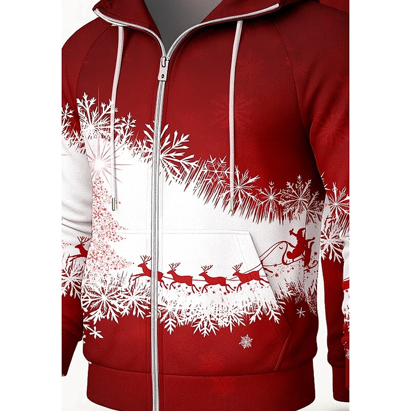 Christmas Men's Hoodie Tracksuit 2 Piece Tracksuit Drawstring Zip Up Clothing Suit Fall Red Vocation Outdoor Travel Lightweight Fashion Long Sleeve Sport Activewear Stretchy Regular Fit3
