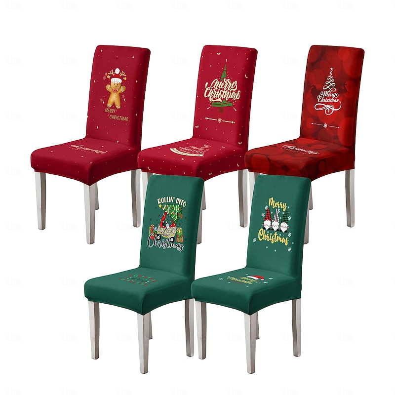 1/2/4/6PCS Christmas Dining Chair Cover Stool Chair Cover, Geometric Printed Polyester Slipcovers, Holiday Decorative Chair Protector for Home