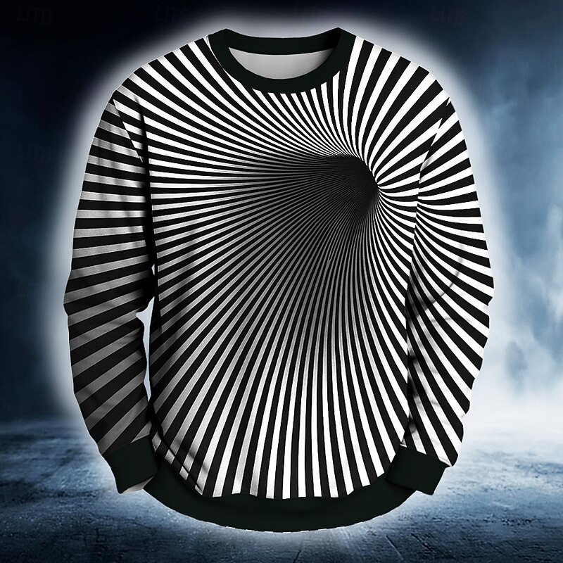 Men's Geometric Optical Illusion Visual Deception Sweatshirt Casual Crew Neck Vacation Party Gift Black Blue Crewneck 3D All Seasons Designer