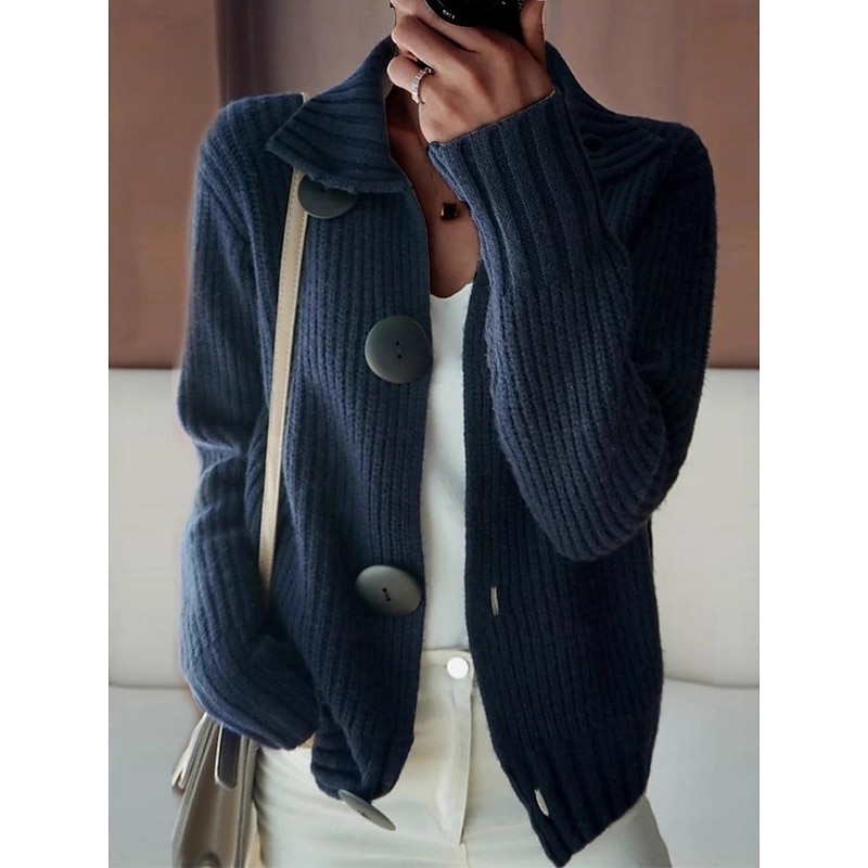 Women's Sweater Cardigan Elegant Fashion Streetwear Pure Color Shirt Collar Pocket Knitted Long Sleeve Regular Tops Knit Outdoor Daily Weekend Wine Red Navy Blue Fall Winter2