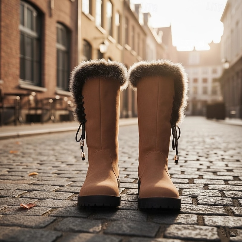 Women's Black Faux Fur Trimmed Winter Boots - Warm and Stylish, Lace-Up Design, Non-Slip Sole, Ideal for Cold Weather and Casual Wear3