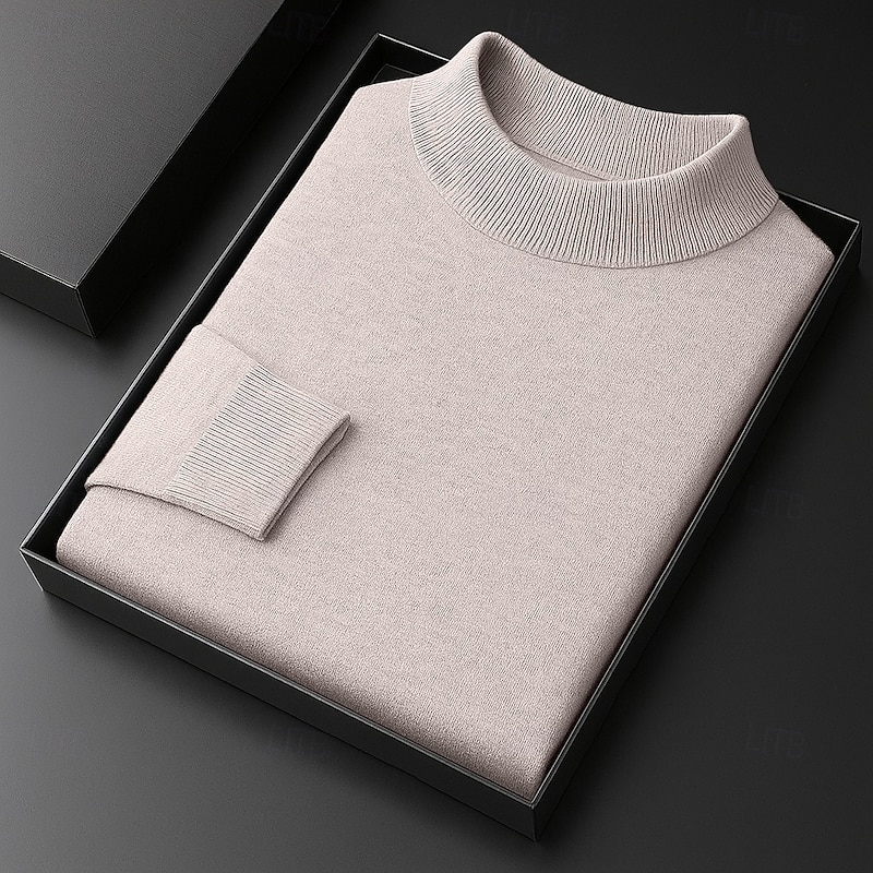 Men's Sweater Pullover Sweater Jumper Ribbed Knit Regular Tops Knitted Slim Fit Plain High Neck Knitwear Contemporary Casual Daily Wear Clothing Apparel Spring Fall Black White M L XL2
