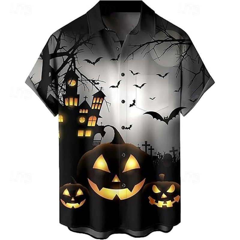 Halloween Pumpkin Hawaiian Shirts Aloha Shirt Button Down Shirt Print For Men's Adults' Halloween Carnival Masquerade 3D Print Party Halloween - Main Image