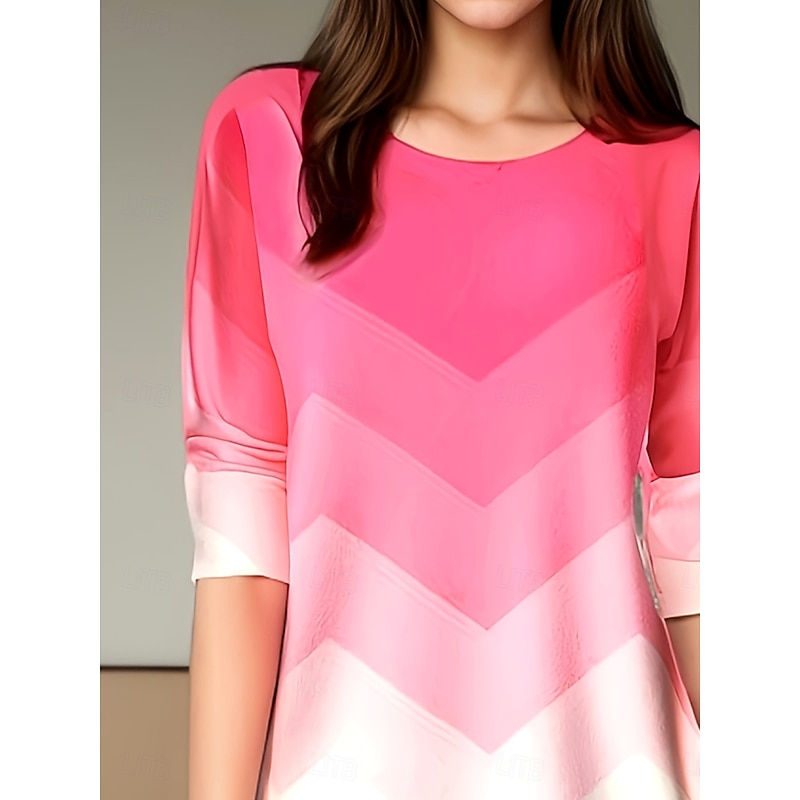 Women's T Shirt Ombre Graphic Geometric Vintage Stylish Classic Long Sleeve Crew Neck Round Neck Regular Tops Daily Print Pink Spring Fall Winter3