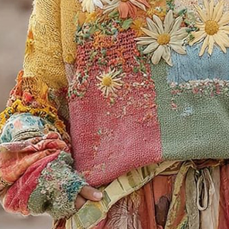 Women's Sweater Pullover Daily Casual Floral Ribbed Crew Neck Knitted Print Long Sleeve Regular Tops Knit Outdoor Weekend Yellow Fall Winter3