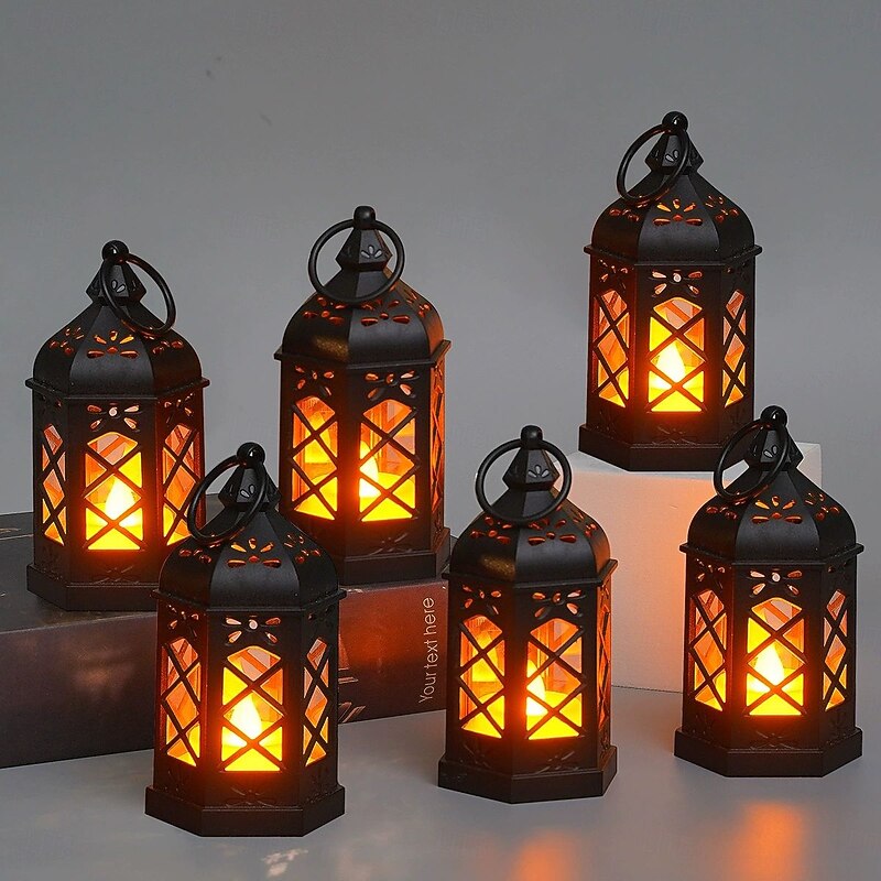 6pcs Christmas Retro Lantern LED Candle Light Battery Powered Creative Lantern for Halloween Christmas and New Year Holiday Party Bedroom Living Room Window Bar Decorations2