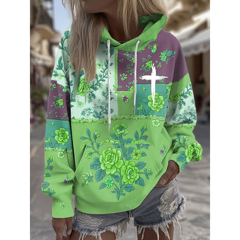 Women's Pullover Hoodie Sweatshirt Floral Graphic Casual Long Sleeve Hooded Regular Tops Party Evening Wear Street Dailywear Pink Blue Purple Green Spring Fall Winter4
