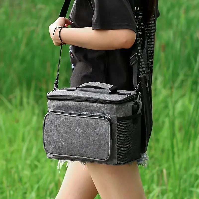 Outdoor Camping Insulated Cooler Bag – Leakproof 2.38 Gallon Capacity, Gray Oxford Fabric, Adjustable Shoulder Strap & Mesh Side Pockets, Suitable for Men & Women3