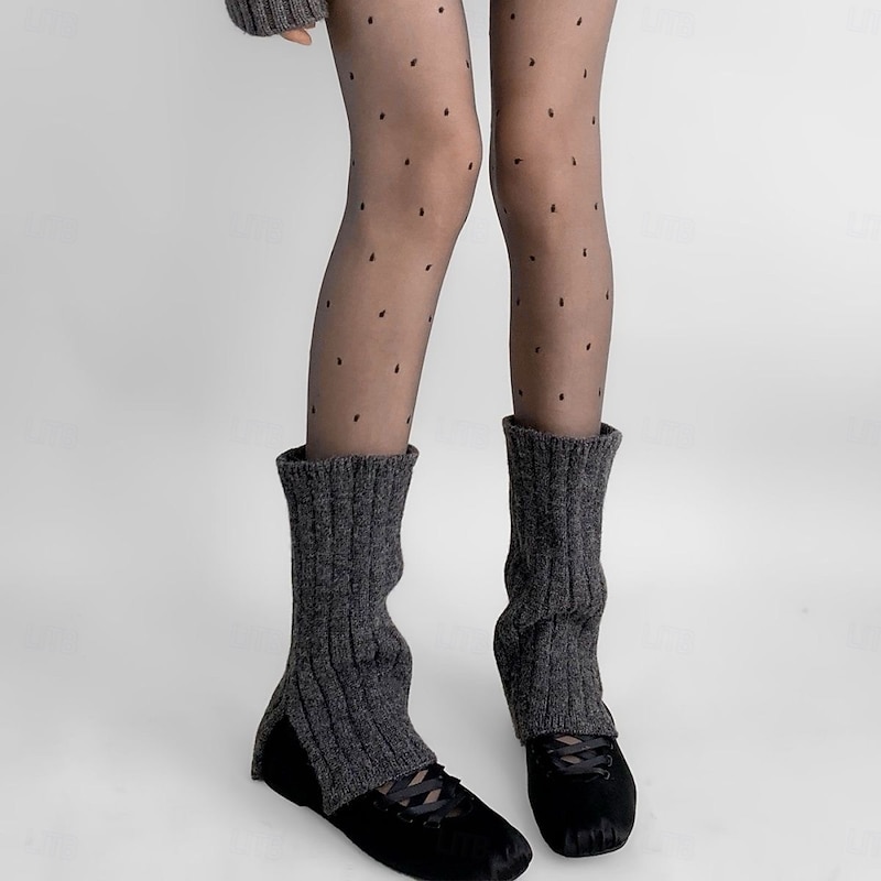 Women Knit Slouch Socks, Gray Mid-Calf Leg Warmers with Side Split, Japanese Y2K Style Cozy Fall Winter Sock Covers3