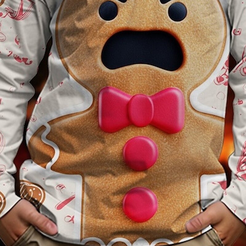 Christmas Boys' 3D Graphic Gingerbread T shirt Tee Long Sleeve Spring Fall Fashion Basic Kids 4-12 Years Crew Neck Outdoor Casual Daily Regular Fit3