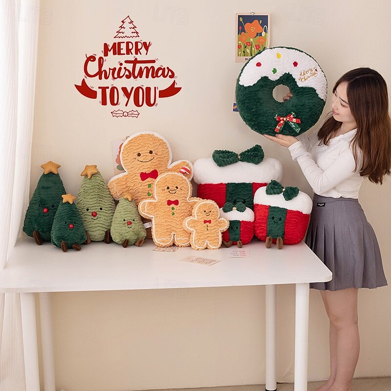 New Christmas Gift - Cute Gingerbread Man Plush Doll & Donut Pillow, Holiday Home Decoration Stuffed Ornament