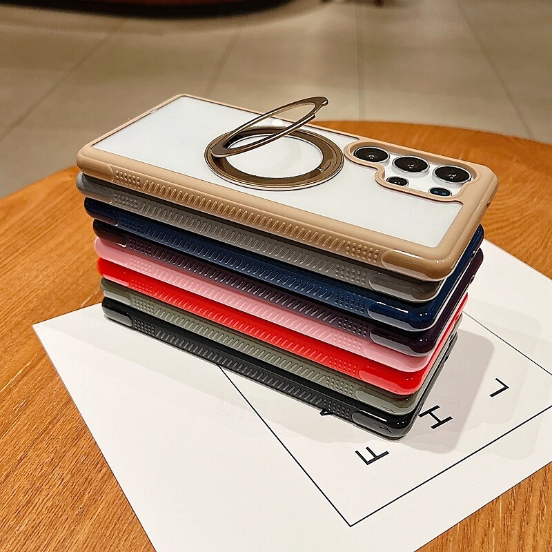 Phone Case For Samsung Galaxy S25 Ultra Plus S25 Edge S24 Plus Back Cover Support Wireless Charging Kickstand Shockproof Retro TPU3