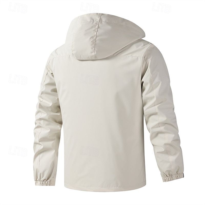 Men's Outdoor Jacket Raincoat Hiking Jacket Daily Hiking Windproof Rainproof Pocket Spring Fall Letter Fashion Classic Hooded Regular Black Yellow Army Green Beige Jacket3