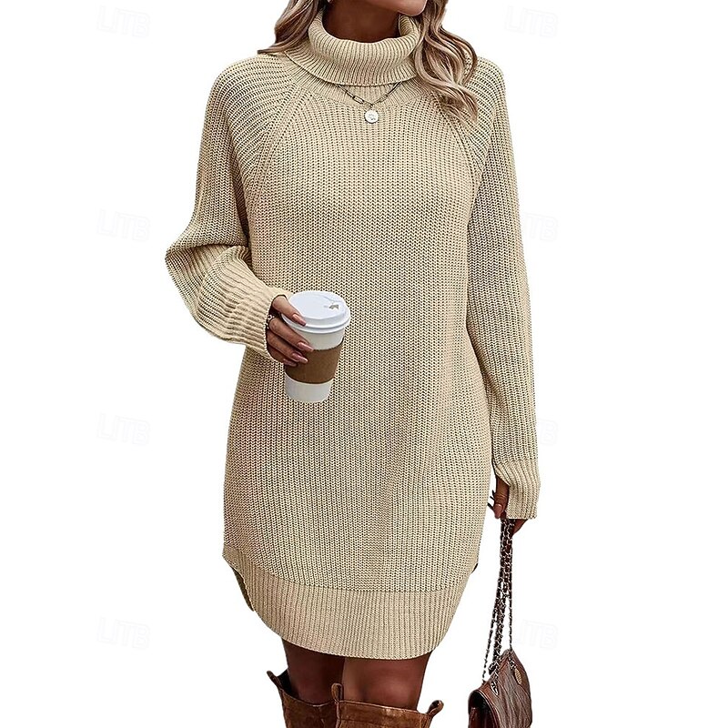 Women's Mini Dress Sweater Dress Fashion Modern Daily Holiday Going out Regular Fit Plain Long Sleeve Turtleneck Black White Army Green Fuchsia Fall Winter2