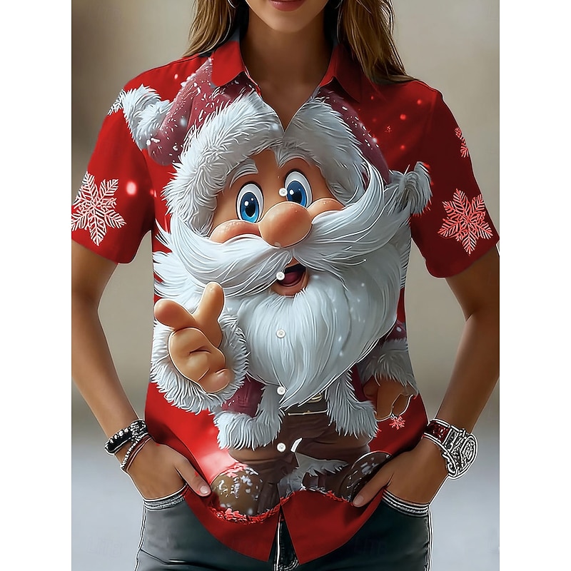 Christmas Women's Shirt Graphic Santa Claus Vintage Tropical Daily Sleeveless Short Sleeve Shirt Collar Regular Tops Daily Red Blue Purple Green Gray Summer Spring Winter2
