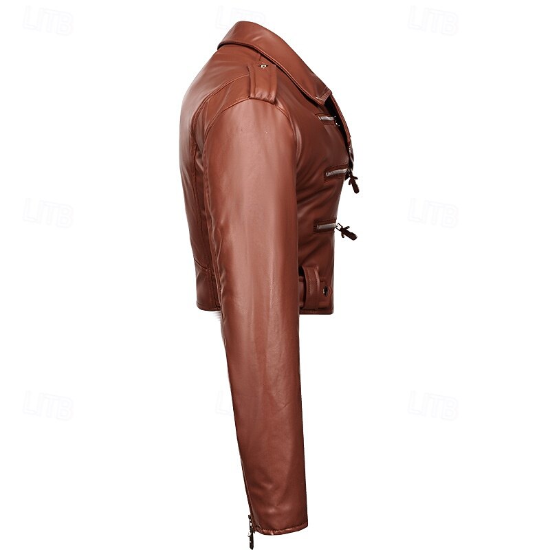 Women's Faux Leather Jacket Warm Comfortable Zipper Casual Solid Color Vacation Street Casual Daily Wear Short Lapel Regular Fit Long Sleeve Outerwear Black Fuchsia Coffee Fall Winter2