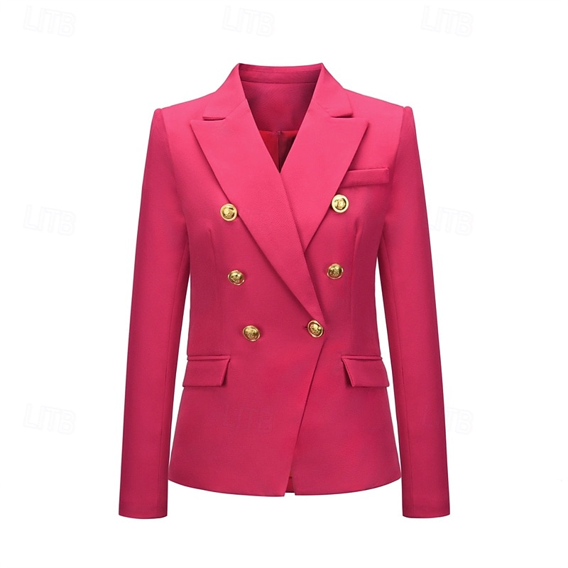 Women's Blazer Comfortable Buttons Elegant Fashion Outdoor Plain Going out Casual Daily Weekend Cardigan Regular Lapel Regular Fit Long Sleeve Outerwear Black And White Black White Spring Fall3