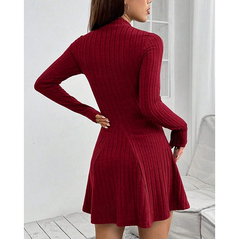 Women's Mini Dress Casual Dress Cocktail Dress Fashion Modern Daily Date Weekend Regular Fit Plain Long Sleeve Stand Collar Wine Spring Fall2