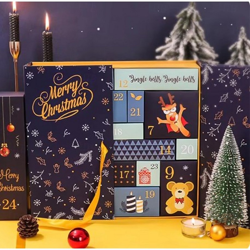 24 Grids Empty Christmas Advent Calendar Boxes DIY Refillable Christmas Blind Box 24 Days Advent Countdown Gifts Boxes Kraft Paper Candy Box New Year Decorations