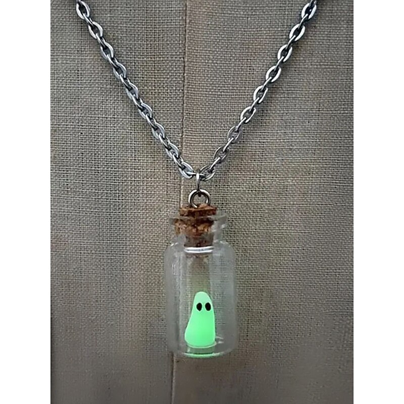 Women's Halloween Glow in the Dark Ghost Jewelry Set – Cute Bottle Pendant Necklace and Earrings for Party, Cosplay and Night Out2