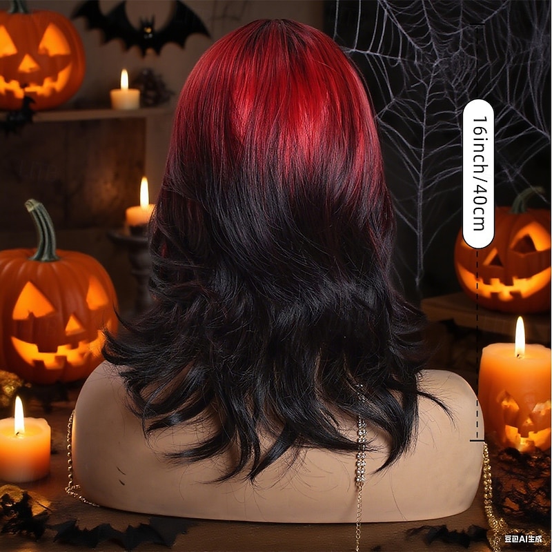 Synthetic Lace Wig Body Wave Style 16 inch Multi-color Middle Part U Part Wig Women's Wig Black / Red4