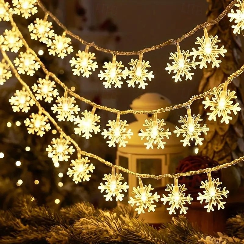 Christmas Snowflake String Lights 10m 80LEDs Battery Powered Star Fairy Lights Christmas New Year Wedding Birthday Party Home Bedroom Terrace Wall Indoor Outdoor Christmas Tree Decoration4