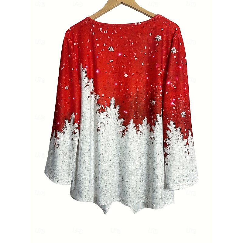 Christmas Women's Blouse Graphic Snowflake Vintage Tropical Stylish 3/4 Length Sleeve Crew Neck Boat Neck Regular Tops Daily Holiday Print Red Spring Fall Winter3