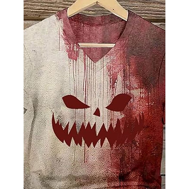 Halloween Women's T Shirt Graphic Pumpkin Vintage Stylish Classic Short Sleeve V Neck Regular Tops Daily Print Beige Summer Fall Winter2