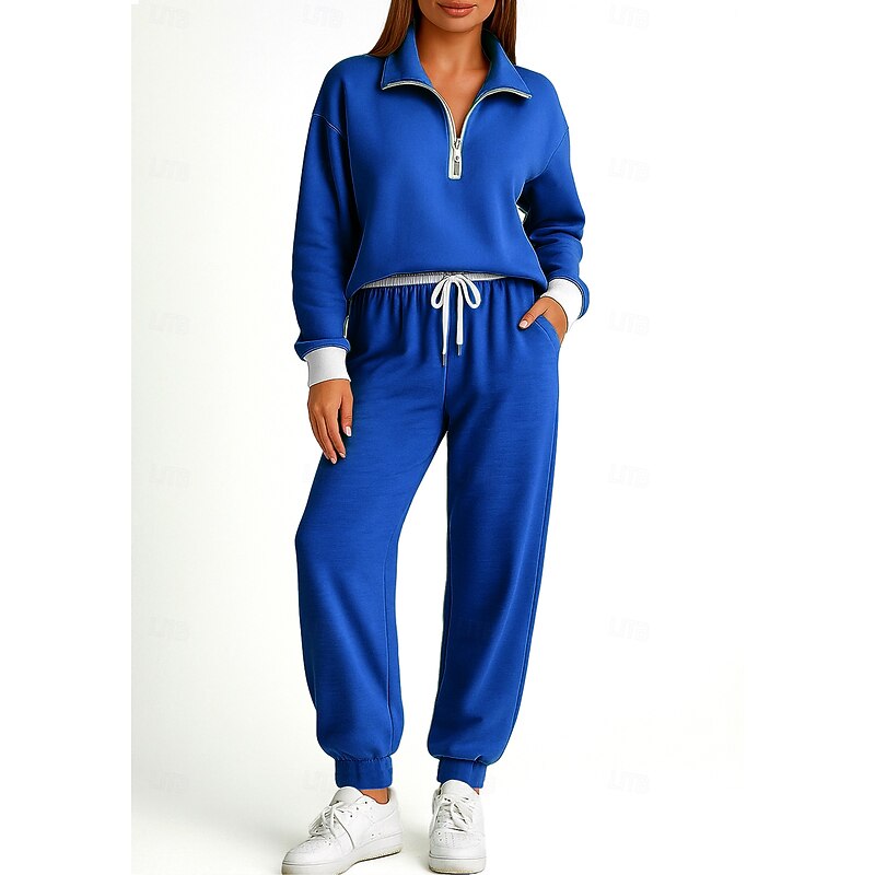 Women's Sweatshirt Tracksuit 2 Piece Tracksuit Pockets Zipper Color Block Clothing Suit Fall Red Royal Blue Vocation Outdoor Travel Lightweight Fashion Long Sleeve Sport Activewear Stretchy Regular4