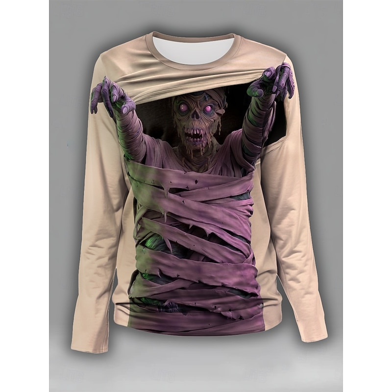 Halloween Women's T Shirt Graphic Skull Vintage Fashion Stylish Long Sleeve Crew Neck Round Neck Regular Tops Daily Weekend Print Yellow Blue Purple Green Summer Spring Fall4