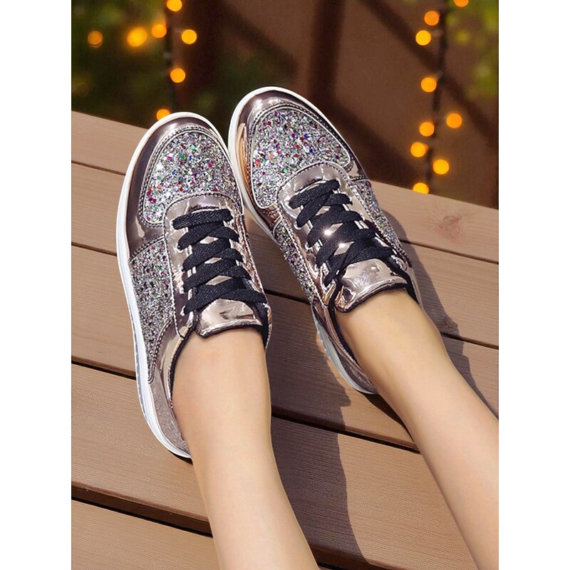 Women's Glitter Platform Sneakers - Fashion Lace-Up Chunky Sole Casual Shoes for Nightlife & Party Outfits3