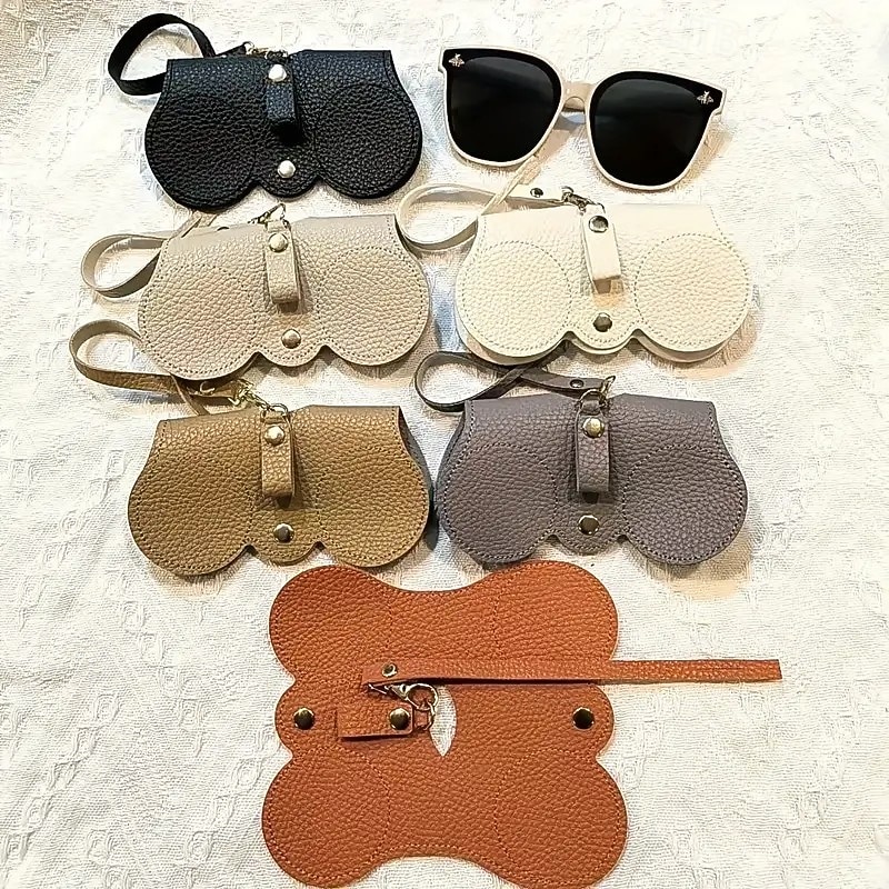 5 Pack Soft Leather Sunglasses Bag, Portable Glasses Case for Women Men, Soft Felt Glasses Organizer Bag with Strap2