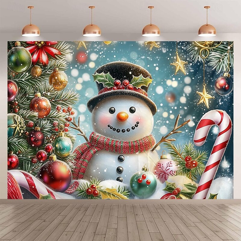 Chrismas Hanging Tapestry Snowman Candy Cane Christmas Tree Ornament Balls Large Wall Art Mural Decor Blanket Curtain Holiday Home Bedroom Living Room Festive Party Decoration4
