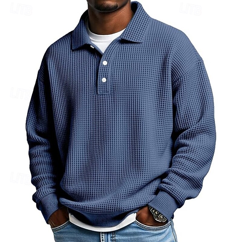 Men's Sweatshirt Waffle Sweatshirt Pullover Hoodie Sweatshirt Button Up Hoodie Apricot White Light Green Army Green Red Lapel Plain Textured Sports & Outdoor Casual Daily Streetwear Cool Sportswear3