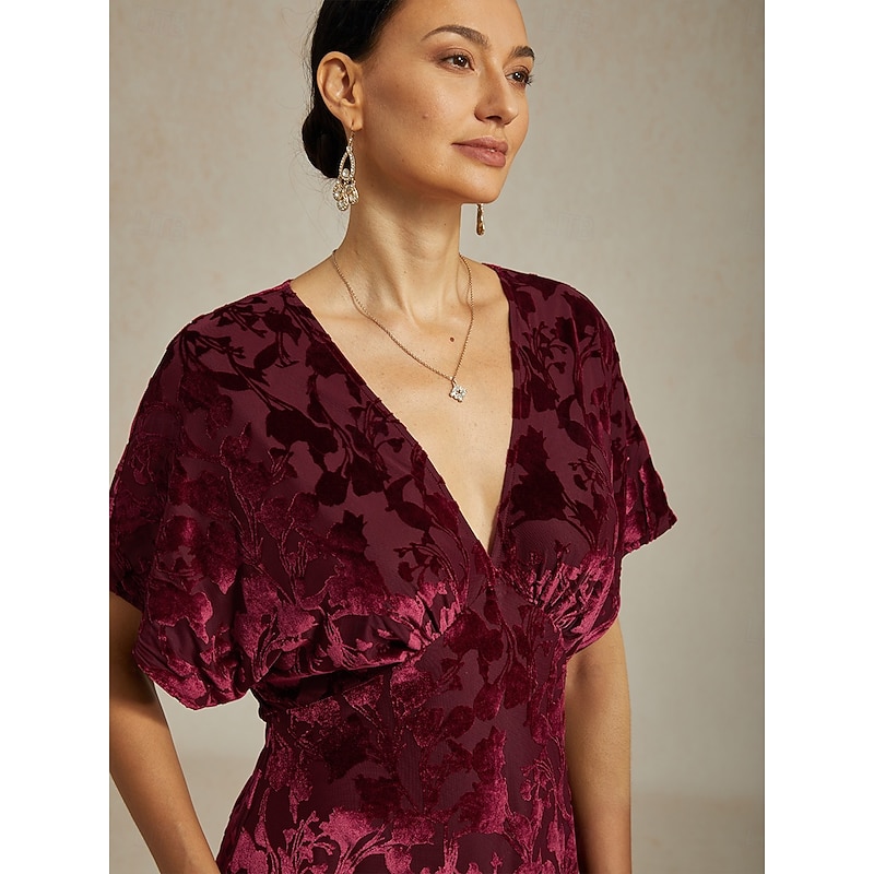 Women's Midi Dress Sheath Dress Elegant Party Party Wedding Guest Cocktail Party Regular Fit Solid Color Floral Sleeveless V Neck Red Summer Spring Fall Winter3