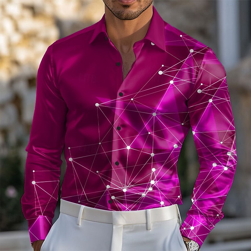 Men's Galaxy Star Print Shirt Satin Shirt Dress Shirt Long Sleeve Fashion Casual Vacation Dailywear Summer Spring Fall Turndown 3D Print Button Up Shirts Red Blue Purple Rose Red2