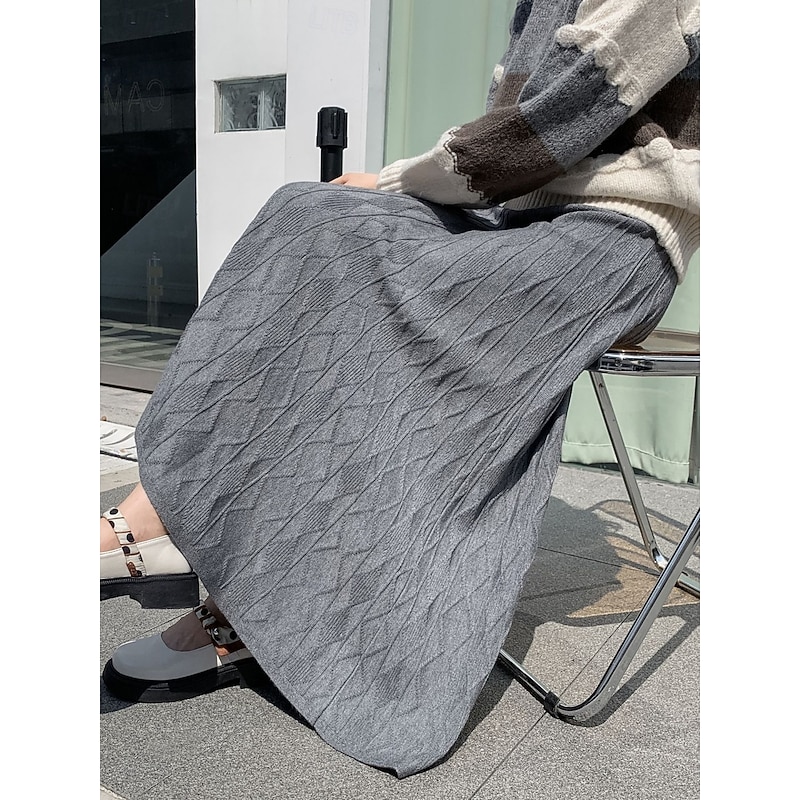 Women's Skirt A Line Fashion Casual Maxi High Waist Skirts Plain Knitting Stretchy Street Daily Black Camel Beige Gray Spring Knit Polyester4