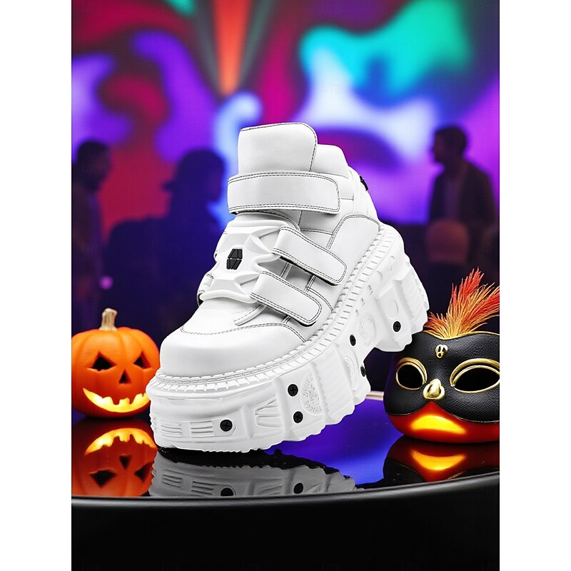 Women's White Platform Gothic Sneakers - Chunky Velcro High Top Shoes for Halloween Party, Cosplay and Nightlife Fashion4