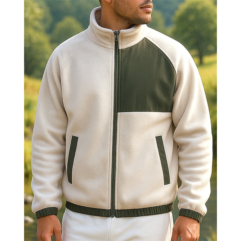 Men's Hiking Jacket Hiking Fleece Jacket Winter Outdoor Patchwork Thermal Windproof Fleece Jackets Hunting Fishing Camping / Hiking / Caving Cream Khaki4
