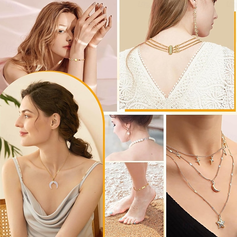 26 Pcs Necklace Extender and Magnetic Jewelry Clasp, Includ 5 Size & 5 Style Magnetic Clasps, Necklace Layering Clasps and Bracelet Extender Chain for Easier Wearing Jewelry Repair3