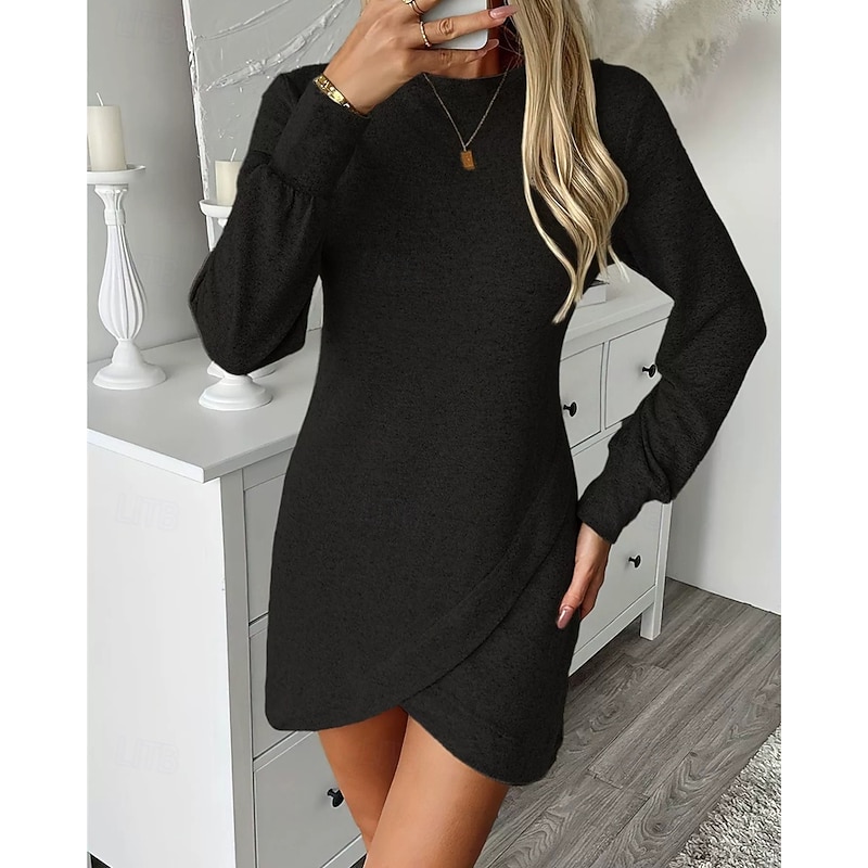 Women's Midi Dress Black Dress Casual Dress Elegant Fashion Modern Outdoor Daily Going out Regular Fit Plain Long Sleeve Crew Neck Black Spring Winter Autumn