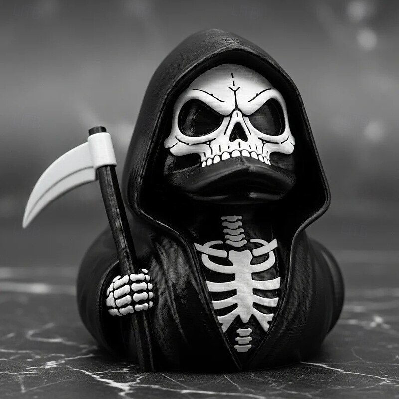 Halloween Death Scythe Duck Resin Figurine Spooky Tabletop Desktop Ornament, Creepy Duck Statue for Haunted House, Office Desk, Home Party Decoration