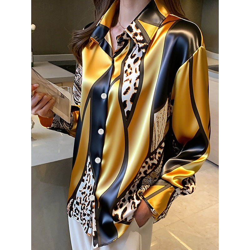 Women's Work Shirt Graphic Geometric Elegant Stylish Basic Long Sleeve Shirt Collar Regular Tops Work Party Evening Wear Daily Yellow Pink Khaki Spring, Fall, Winter, Summer3