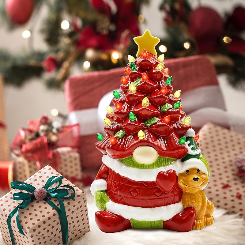 Christmas Resin Dwarf Christmas Tree LED Night Light Indoor Bedroom Study Dining Room Party Desktop Holiday Ornament Light Props AAA Battery Box 8.6 * 4.7Inch3