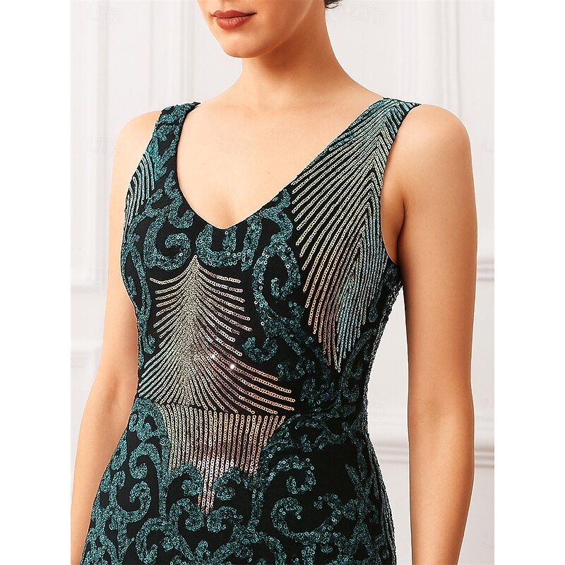 Sheath / Column Mother of the Bride Dress Elegant Vintage Sparkle & Shine V Neck Floor Length Sequined Polyester Sleeveless with Beading3