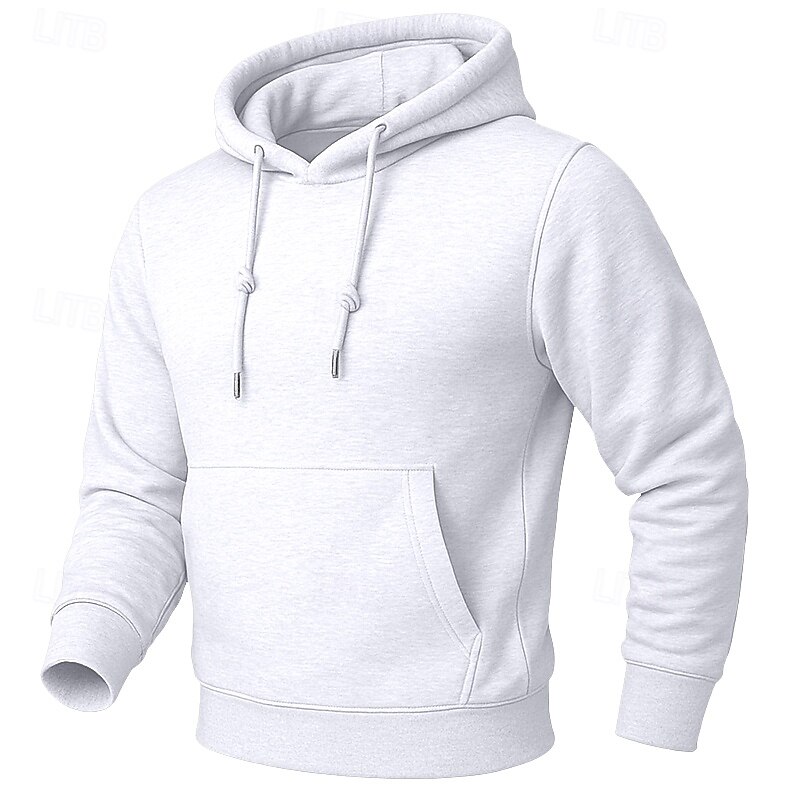 Men's Hoodie Fleece Hoodie Fleece lined Hoodie Apricot Black White Yellow Pink Hooded Plain Kangaroo Pocket Sports & Outdoor Casual Daily Polyester Streetwear Cool Sportswear All Seasons Clothing3