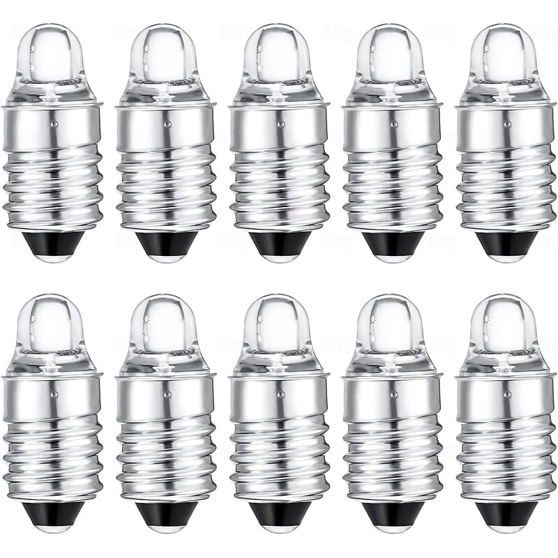 E10 LED Bulbs 3 Volt  3V Miniature Flashlight E10 Replacement Bulbs Mini Lamps Warm White 10 Pcs